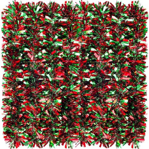 Christmas Tinsel Garland Metallic Tree Shiny Party Tinsel Garland Hanging Decorations for Christmas Tree Decorations Wedding Birthday Party Supplies(Red Green,26.2 ft)