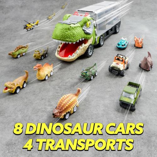 JOYIN 13 in 1 Dinosaur Toys for Kids 3-5, Dinosaur Truck with 12 Pull Back Cars, Birthday Gifts Toys for 3 4 5  Year Old Boy, Transport Carrier Truck for Toddlers, Easter Kids Gifts