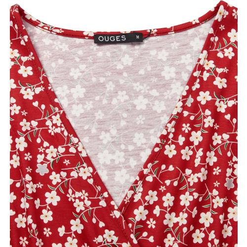 Size XL....Women's Summer Short Sleeve V-Neck Floral Short Party Dress with Pockets