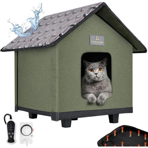 Color olive Heated Cat House for Outside - Cat Houses for Outdoor Cats - Heated Cat House - Outdoor Cat House - Cat Houses for Indoor Cats