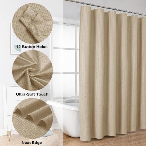 Shower Curtain, Embossed Textured Fabric Shower Curtain for Bathroom - Soft Cloth & Hotel Spa Luxury, Water Repellent, Machine Washable Shower Curtain