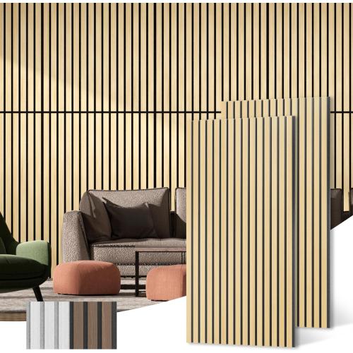 Acoustic Wood Wall Panels, 2-Pack 45.3 x 23.6 Soundproof Wall Panels, Wood Slat Wall Panels for Wall Decor, Natural Oak