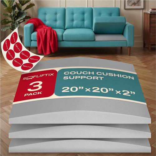 Couch Cushion Support for Sagging Seat, Couch Support for Sagging Cushions, Sofa Cushion Support, 3 Pack 20 x 20 x 2 Inch 45D High Density Foam Cushion Support, Non-Slip Stickers Included, Grey