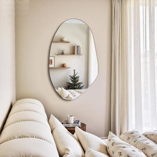 FICTOR Irregular Asymmetrical Wall Mirror, 32 x 19 Modern Decorative Mirror for Entryway, Bathroom, Bedroom, Living Room, Dining Room