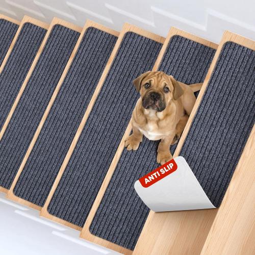 MBIGM 8 X 30 (15 in Pack) Non-Slip Carpet Stair Treads Non-Skid Safety Rug Slip Resistant Indoor Runner for Kids Elders & Pets with Reusable Adhesive - Gray - Carpet Pads for Stairs