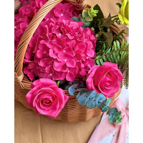 Pink 6 pack DuHouse 8.7 Silk Hydrangea Flower Heads with Stems Fake Hydrangeas Flowers for DIY Wedding Centerpiece Home Decor,Pack of 6(Fuchsia)