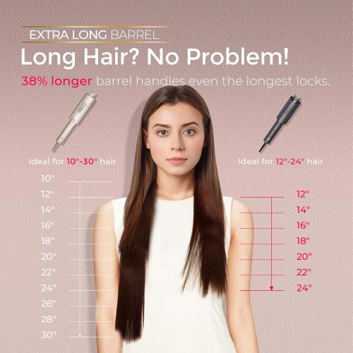 TYMO CurlPro Plus Automatic Rotating Curling Iron - Upgraded Long Barrel Curling Wand for Beach Waves & Long Hair, Ceramic Hair Curler for Women, Anti-Scald, 600M Ionic, Dual Voltage, Gold, 1 Inch