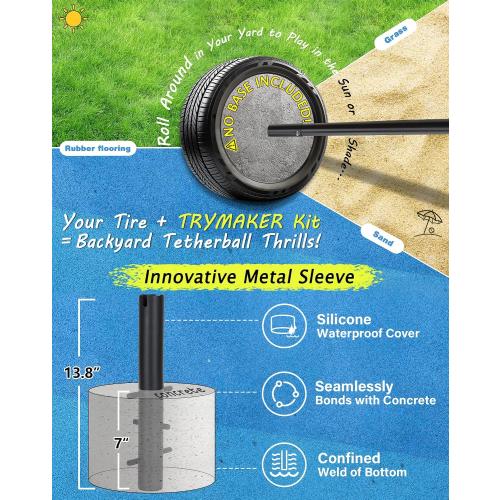 Trymaker Tetherball Set, Tether Balls and Rope Set with Pole 10.43ft Height Heavy Duty, Tetherball Equipment Kit for Backyard Outdoors(No Base Included)
