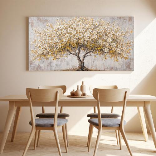 Canvas Wall Art Decor Gold Tree Of Life Large Wall Canvas Art For Living Room Pictures Wall Art Decor Prints Decorative Painting Artwork White Vintage Wall Art For Bedroom Office Room Wall Decor 24×48 In