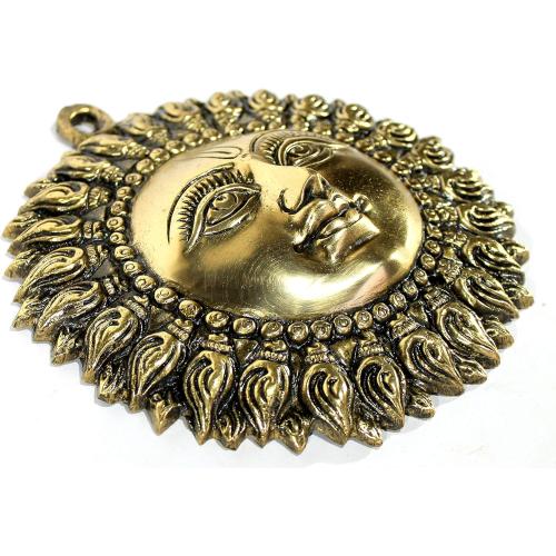 StonKraft Brass Wall Hanging Sun Face Idol | Surya Dev Bhagwan Metal Wall Decor | Art Sculpture for Home & Office Decor for Positivity, House Warming Gift – 6.25 Inches, Golden