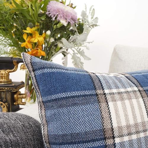 YOUR SMILE Retro Farmhouse Outdoor Buffalo Tartan Chequer Plaid Cotton Linen Decorative Throw Pillow Case Cushion Cover Pillowcase for Sofa,Set of 2,Blue/Stripe