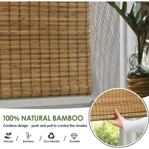 LazBlinds Cordless Bamboo Roman Shades, Privacy Blinds for Interior Windows, Room Darkening Roll Up Bamboo Blinds for Home & Patio, 30 W x 64 H, Highfield Teak