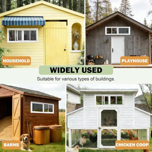 2 Pack Sliding Shed Windows 10x18, White | Transom Window with Tempered Glass and Removable Fiberglass Screen, Suitable for Chicken Coop, shed, Household, Barn