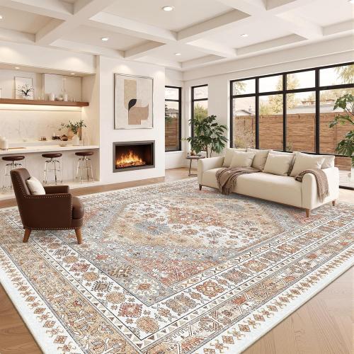 zesthome 12x15 Area Rugs, Large Washable Rug, Ultra-Thin Stain Resistant Rugs for Living Room, Bedroom, Non-Slip Backing Home Decor Area Rug (Orange,12'x15')