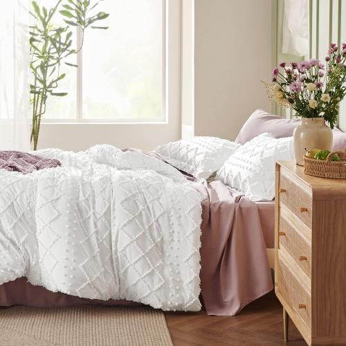 Comforter  - White Comforter, Boho Tufted Bedding Comforter