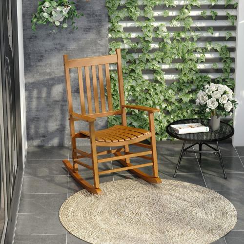 PatioJoy Outdoor Rocking Chair, Patio Wooden Rocking Chair with Smooth Armrests, High Back for Garden, Balcony, Porch, Supports Up to 353 lbs, Hazel