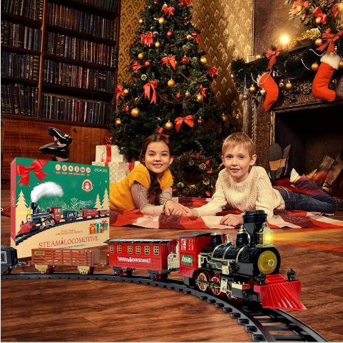 OCHIDO Train Set - Christmas Train Sets for Under The Tree, Electric Train Toy Gift for Boys Girls, with Railway Kits,Cargo Cars & Tracks,Light,Smokes & Sound,for 3 4 5 6 7 8  Year Old Kids