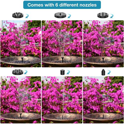 AISITIN Solar Bird Bath Fountain, Solar Fountain Pump for Bird Bath with 6 Nozzles, Solar Powered Water Pump for Garden, Ponds, Pool, Outdoor and Fish Tank, 1.5W-New, 2 Pack