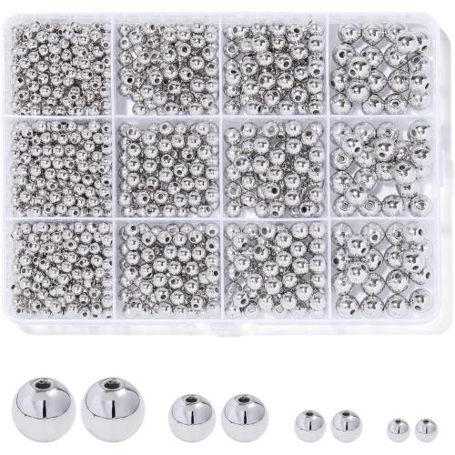 Silver Beads 1100 Pcs Smooth Round 3/4/6/8mm Silver Filled Beads for Bracelet Jewelry Making