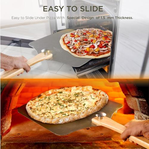 Large Pizza Peel 16 inch - Extra Large Metal Pizza Peel with 14 inch Stainless Steel Pizza Cutter Rocker, Pizza Paddle with Folding Handle (13x16 with 14 Cutter)