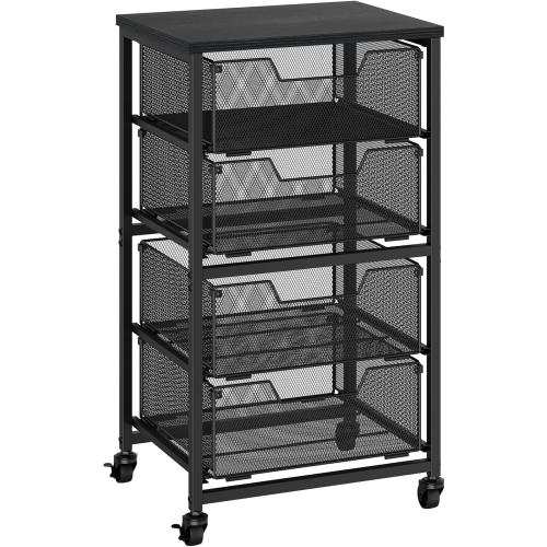 Rolling Cart with Drawers, 4-Drawer Storage Cart on Wheels with Wooden Top, Metal Utility Cart with Storage Drawers, Craft Storage Art Cart for Classroom, Office, Kitchen, Bedroom,Patent Pending