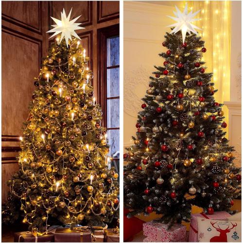 Kingdder 3 Pieces Moravian Star Light LED 3D Star Hanging Light Powered by Battery with Timer Function White Porch Lantern Holiday Decor for Indoor Outdoor Christmas Tree Balcony Courtyard (14 Inch)