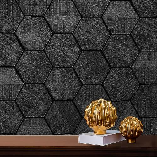 Self Adhesive Black Peel and Stick Wallpaper 15.7 X 394 3D Hexagon Geometric Embossed Contact Paper Removable Easy Peel Off Wallpaper Textured Wall Paper