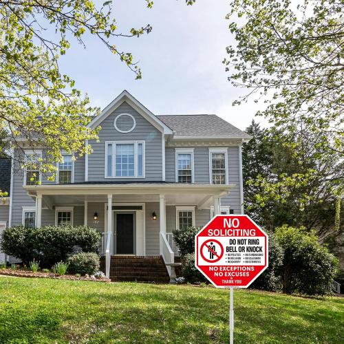 No Soliciting Sign for House With Stake - 12W x 36H Aluminum Do Not Ring Bell or Knock Sign - No Exceptions for Yard, Easy Install, Weather Resistant