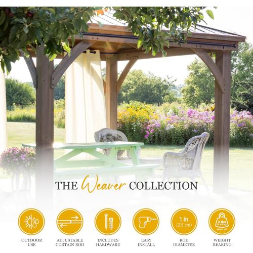 Kenney - Weaver Curtain Rod, Rust-Resistant Textured Steel for Indoor or Covered Outdoor Use, 1 Diameter, Adjustable 72–144, Durable Support for Curtains, Black