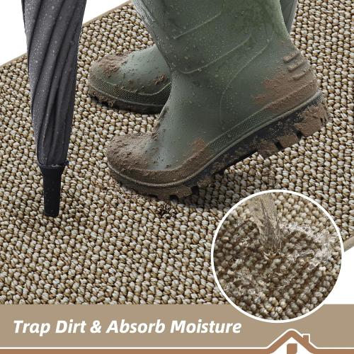 BEQHAUSE Dirt Trapper Door Mat 20 x 32, Non-Slip Washable Doormats Entrance Mat, Dirt Resistant and Absorbent Welcome Mat, Low Profile Floor Mats for Front Back Door and Entryway, Light Beige