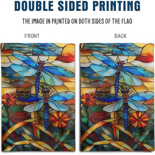 Stained Glass Dragonfly Garden Flag Spring Summer Yard Flag Fall Floral Decorative Flags for Outside 12x18 Double Sided Small Seasonal Lawn Flags Rustic Outdoor Decor