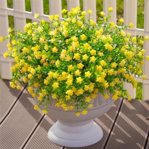 Ivydale Artificial Fall Flowers Plants Fake Mums for Autumn Outdoors Decoration, 12 Bundles Faux Plastic UV Resistant Greenery Bushes Shrubs for Home Porch Patio Garden (Yellow)