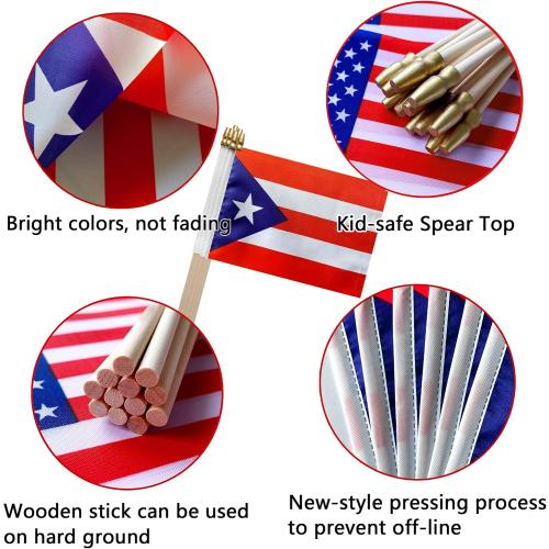 TSMD Puerto Rico Stick Flag Puerto Rican Small Mini Hand Held Flags,5x8 Inch,12 Pack