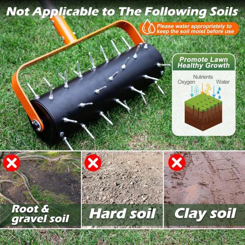 Walensee Rolling Lawn Aerator, Heavy Duty Manual Aerator Tool with 42 Spikes, Lawn Spike Aerator Roller with 71 Adjustable Handle, Soil Penetrator Push Lawn Aeration for Garden Yard Patio