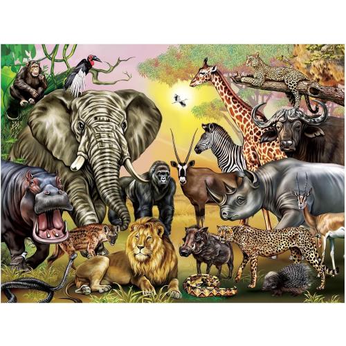 100 Pc BenBen Puzzles for Kids Ages 4-6, Double Sided 100 Piece Puzzles for Kids, 2 in 1 Puzzle, Wild Animals, Learning Educational Jigsaw Puzzles Toys for Boys Girls (15.75” x 11.75”)