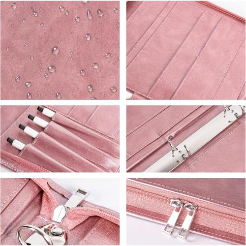 Planner Binder,Padfolio for Women,Leather Binder 3 Ring, A4 Binder Planner with Laptop Pocket,Legal Size Portfolio Organizer,Business Portfolio for Women,Rose Gold