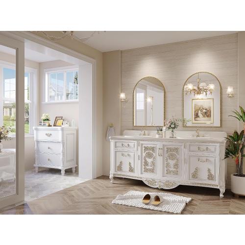 Arched Mirror for Wall, 24x32 Gold Arch Bathroom Vanity Mirror, Metal Flower Frame Decorative Arch Wall Mirror, Antique Gold Arched Mirror for Washroom, Bedroom, Entryway, Living Room