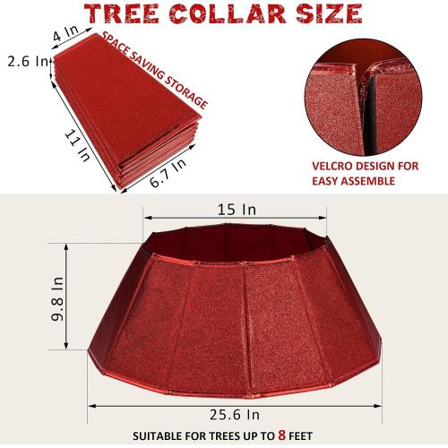 Fabric Christmas Tree Collar, Glittering Tree Ring, Willow Tree Skirt for Christmas Decorations (Glitter Red)