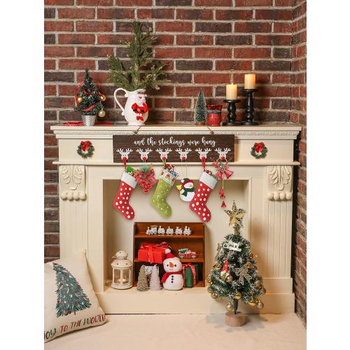 Christmas Stocking Wall Hanger The Stocking were Hung with 6 Red Nose Hooks Wood Christmas Stocking Rack Wall Mount Sign for Mantle Fireplace (Reindeer)