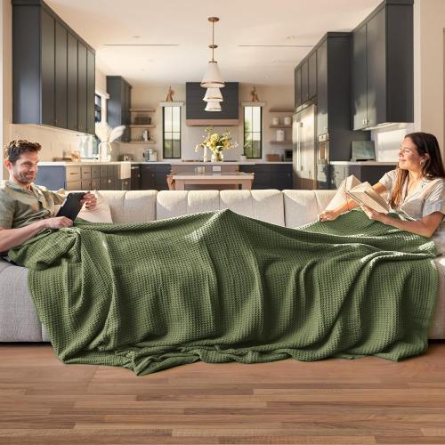 Large green waffle blanket