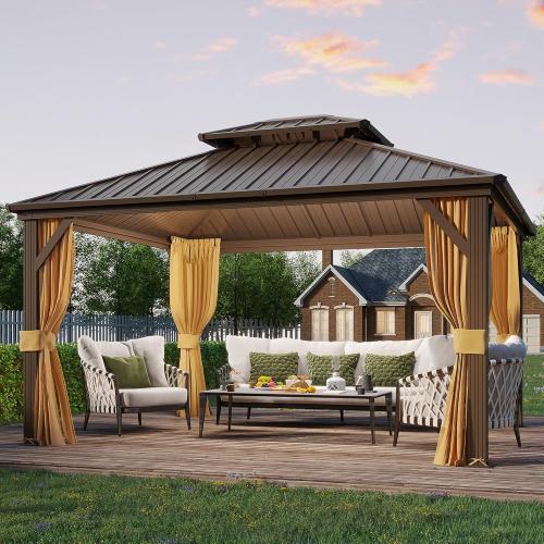 YOLENY 10' x 12' Hardtop Gazebo, Metal Gazebo with Aluminum Frame, Double Galvanized Steel Roof, Curtains and Netting Included, Pergolas for Patios, Garden, Parties, Lawns