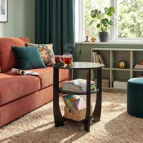 Round Side Table, Black, Modern Style | 3-Tier End Table with Storage, 19.7 inch, Nightstand for Bedroom Living Room, For Couch, Sofa, Recliner, Small Space