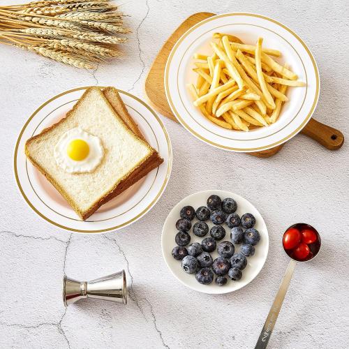 N9R 60PCS Disposable Plastic Bowls with Gold Rim, 12 oz Fancy White Plastic Bowls, Premium Dessert Salad Bowls Perfect for Party, Wedding and Everyday Use