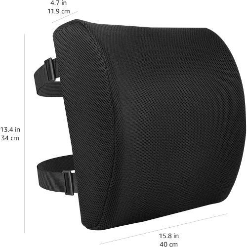 Amazon Basics Rectangular Comfortable Back Support Cushion for Office Chairs, Memory Foam, Black