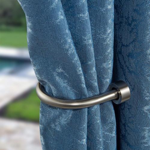 Drapery Holdback, Quality Metal Decorative Curtain Holdbacks with Zinc Alloy Cap Finials,Rust-Proof, Set of 2 Window Curtain Holdbacks,Satin Nickel