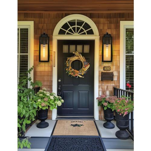 DORESshop 20 Inch Large Size Dusk to Dawn Outdoor Wall Lights, Matte Black Waterproof Anti-Rust Outdoor Light Fixtures Wall Mount with Clear Glass Shade for Porch, with T30 Light Bulbs, 2 Pack