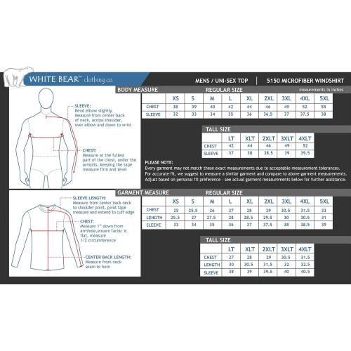 SizeL/G White Bear Clothing Co. Microfiber Windshirt Style 5150