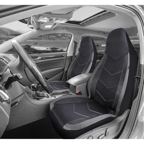 PIC AUTO Car Seat Covers - High Back Front Seat Covers, Sports Carbon Fiber Mesh Design, Universal Fit, Airbag Compatible (Gray)