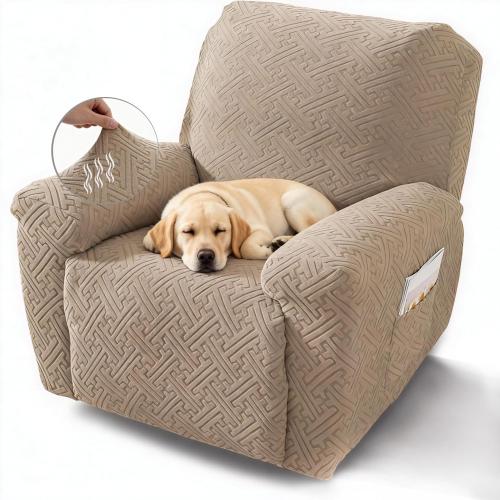 NORTHERN BROTHERS Recliner Chair Covers, Stretch Recliner Covers That Stay in Place 4 Pieces 1 Seater with Storage Pockets, Washable Recliner Slipcovers for Kids, Pet, Khaki