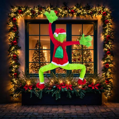 Green Monster Christmas Decorations, 5.2FT Christmas Tree Decor, Pose-able Xmas Stuffed Green Santa Body for Outdoor Indoor Yard Lawn Decoration